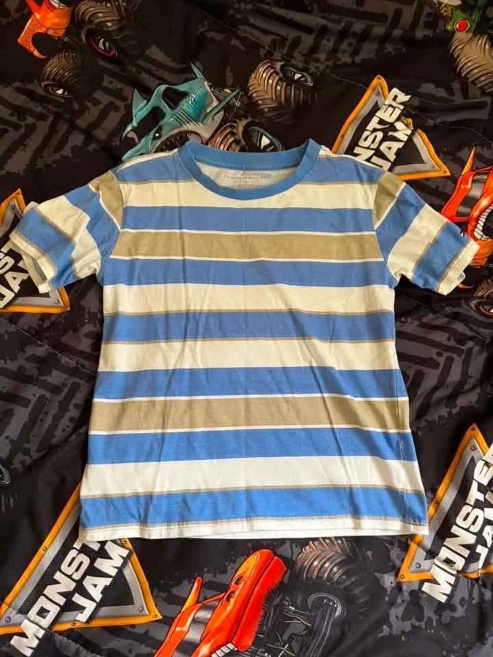 Kids Striped Crewneck Tee - Blue/White/Tan